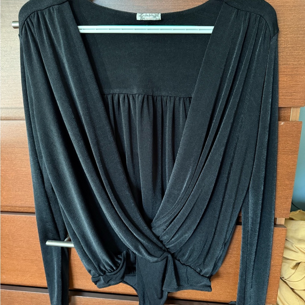 Free People Black Long Sleeve Bodysuit